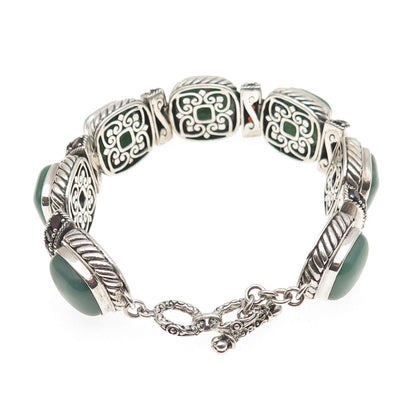 925 Sterling Silver Vintage Real Kingman Turquoise & Red Garnet Bracelet 7.5"