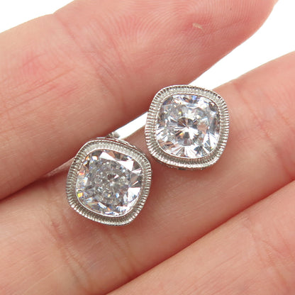 925 Sterling Silver Cushion-Cut C Z Stud Earrings