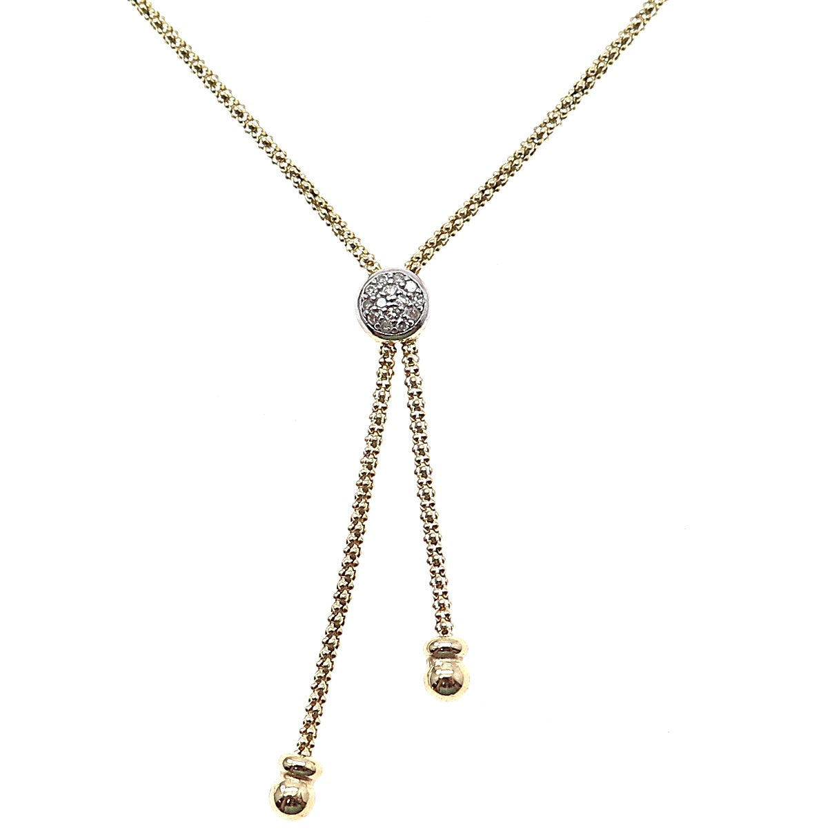 DASAN 925 Sterling Silver Gold Plated Italy Real Diamond Lariat Necklace 20-22"