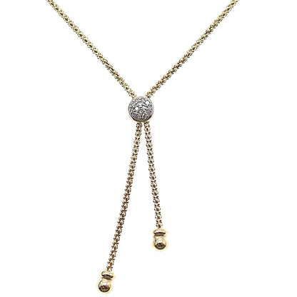 DASAN 925 Sterling Silver Gold Plated Italy Real Diamond Lariat Necklace 20-22"