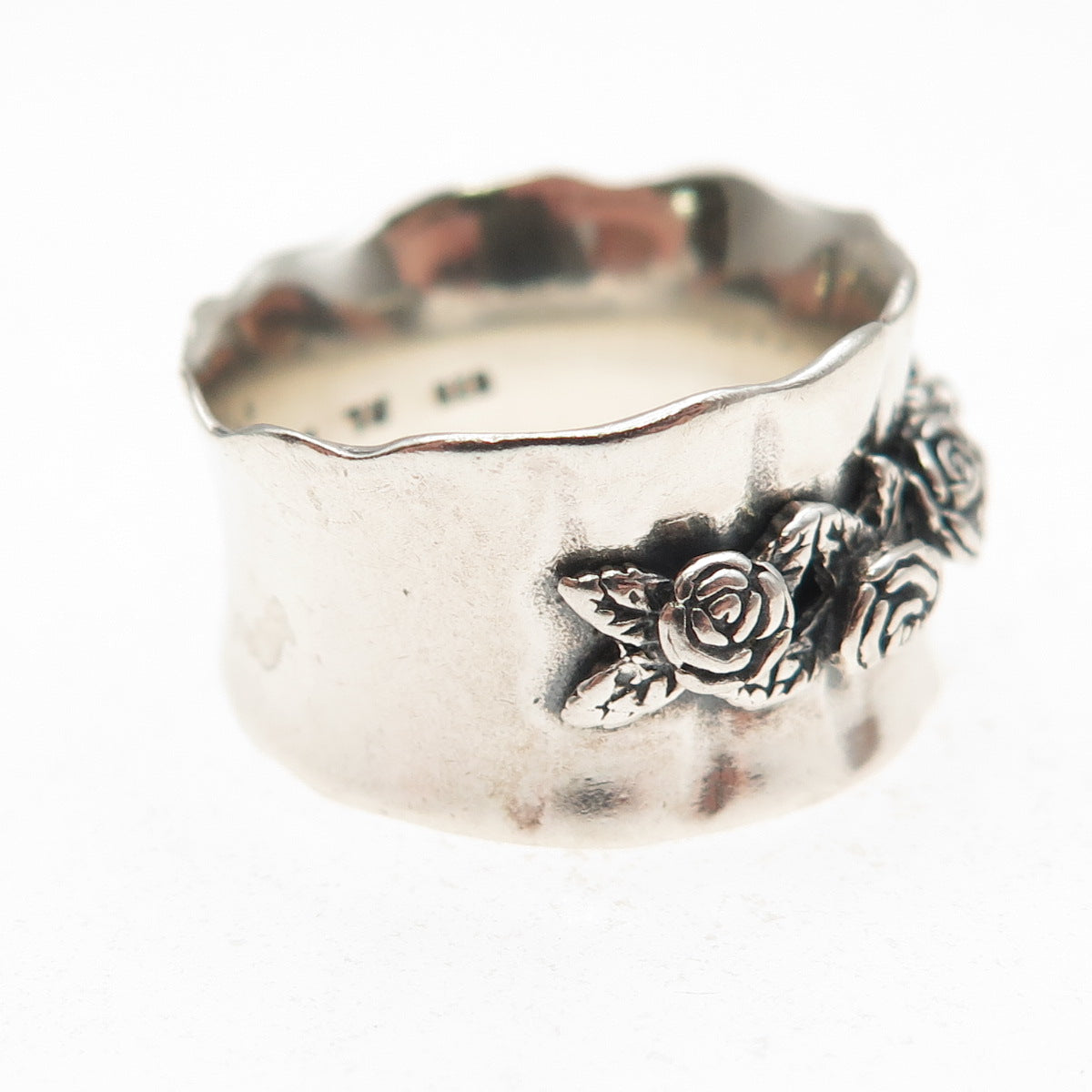 Regina Lane 925 Sterling Vintage Israel Rose Modernist Oxidized Ring Size 7.25