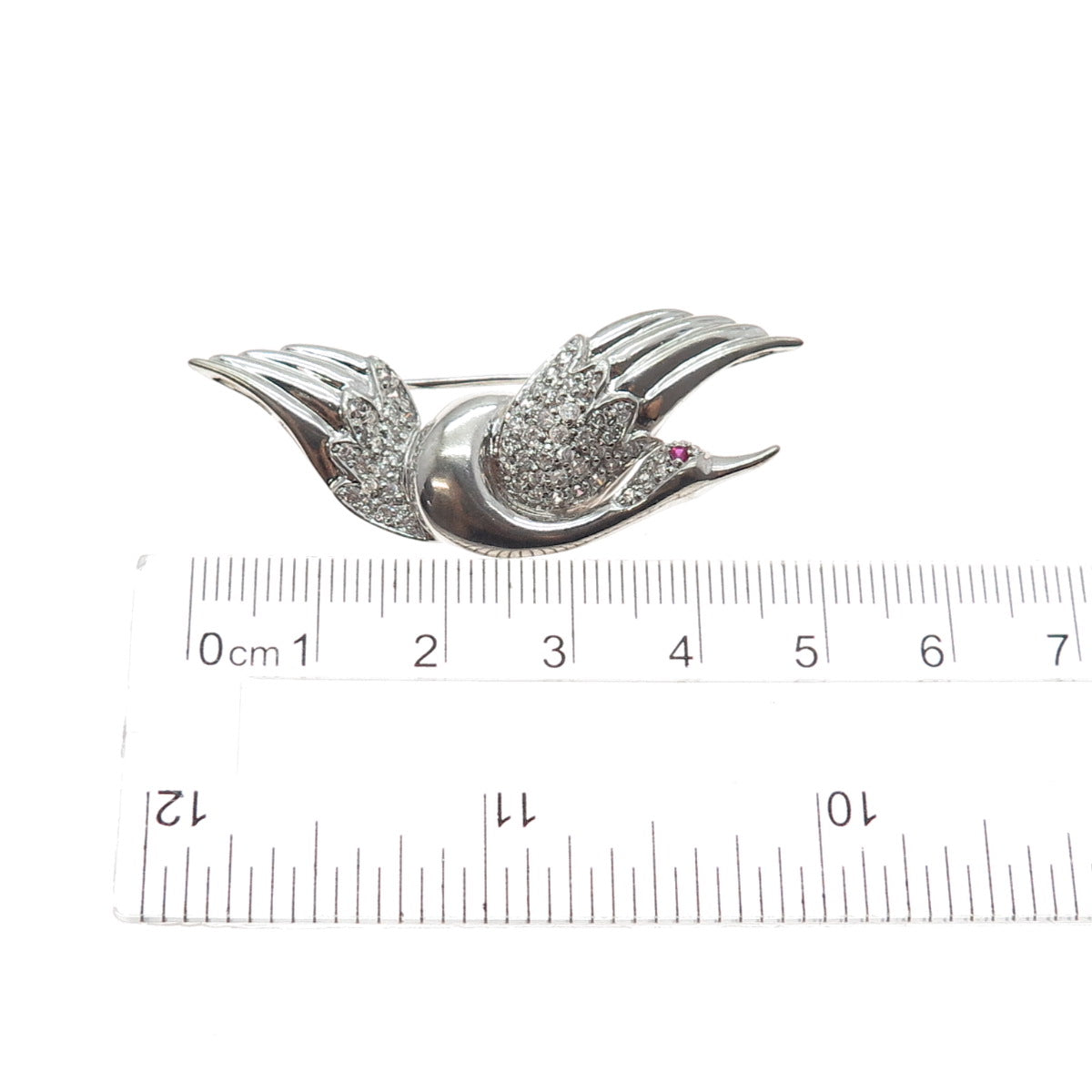 925 Sterling Silver Vintage White & Pink C Z Swan Pin Brooch