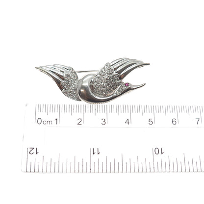 925 Sterling Silver Vintage White & Pink C Z Swan Pin Brooch
