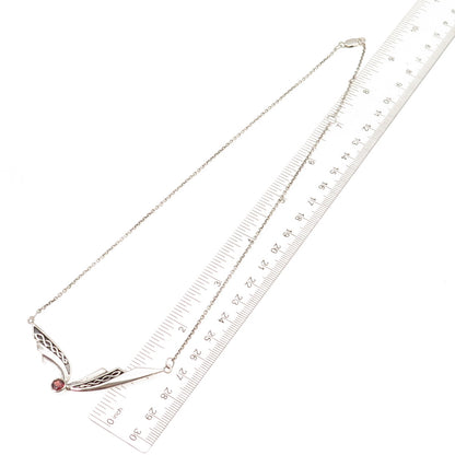 Peter Stone 925 Sterling Silver Vintage Real Garnet Celtic Chain Necklace 16-18"