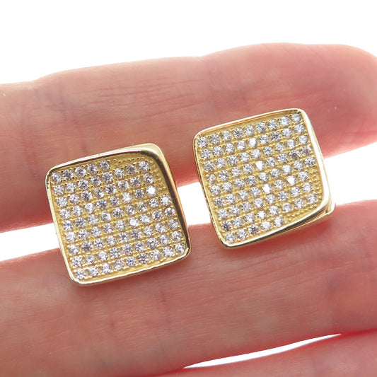 925 Sterling Silver Gold Plated Heart-Cut C Z Cushion Stud Earrings