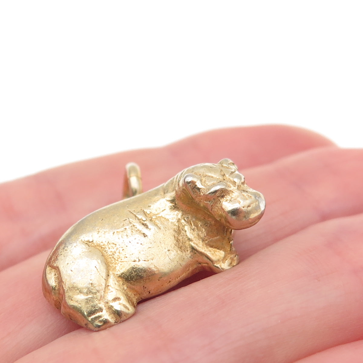 925 Sterling Silver Gold Plated Vintage Hippopotamus Charm Pendant