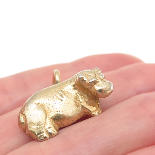 925 Sterling Silver Gold Plated Vintage Hippopotamus Charm Pendant
