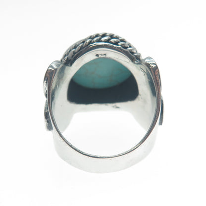 925 Sterling Silver Vintage Real Lone Mountain Turquoise Oxidized Ring Size 9.75