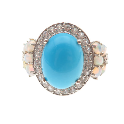 Chuck Clemency 925 Sterling Silver Real Turquoise Opal & White Topaz Ring Size 8