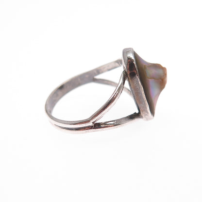925 Sterling Silver Antique Art Deco Real Blister Pearl Oxidized Ring Size 5.25