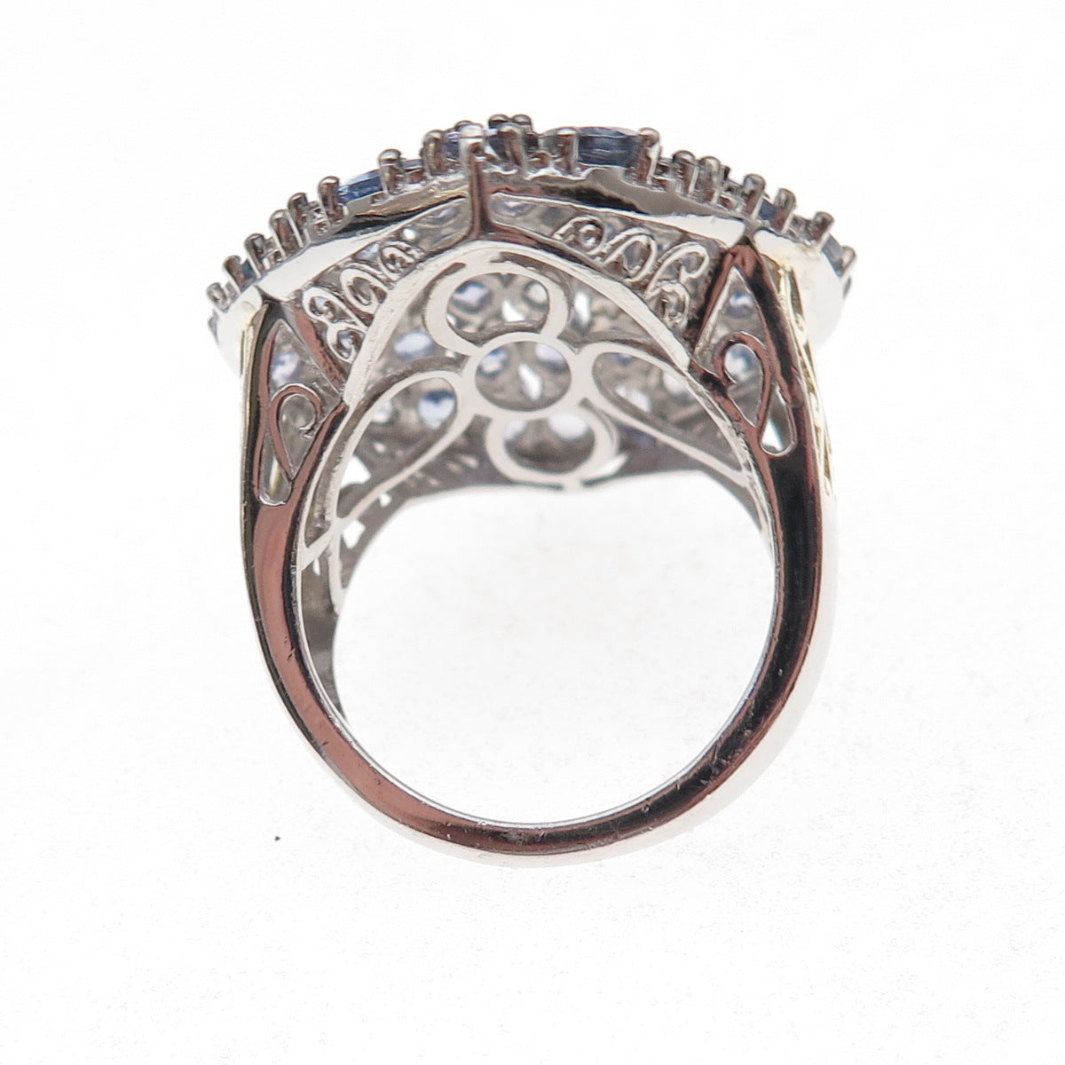 Chuck Clemency 925 Sterling Silver 2-Tone Real Oval-Cut Tanzanite Ring Size 8.25