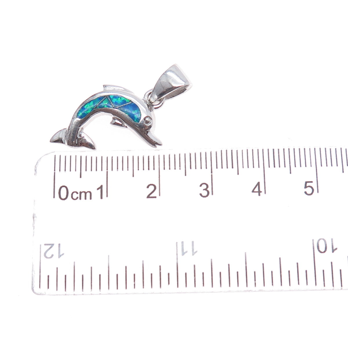 925 Sterling Silver Vintage Real Opal Dolphin Mini Charm Pendant