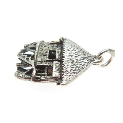 925 Sterling Silver Vintage Bungalow Hut Pendant