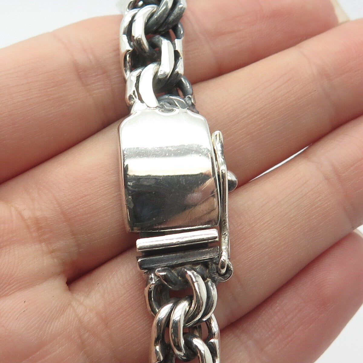925 Sterling Silver Vintage Mexico Fancy Cable Link Bracelet 7.25"