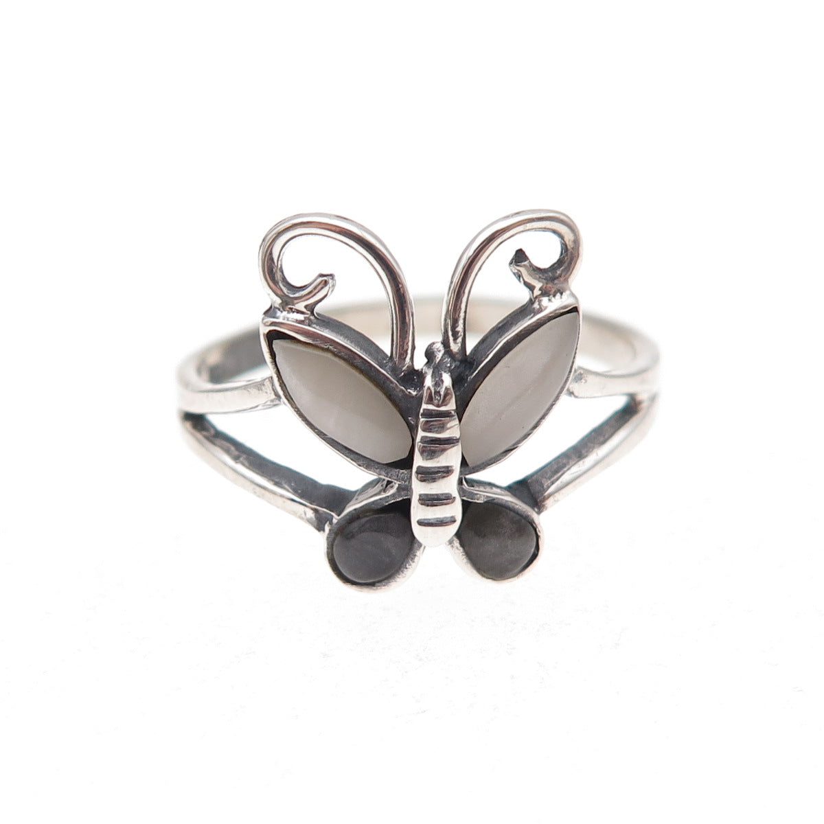 Charles Winston 925 Sterling Silver Vintage Real MOP Butterfly Ring Size 9