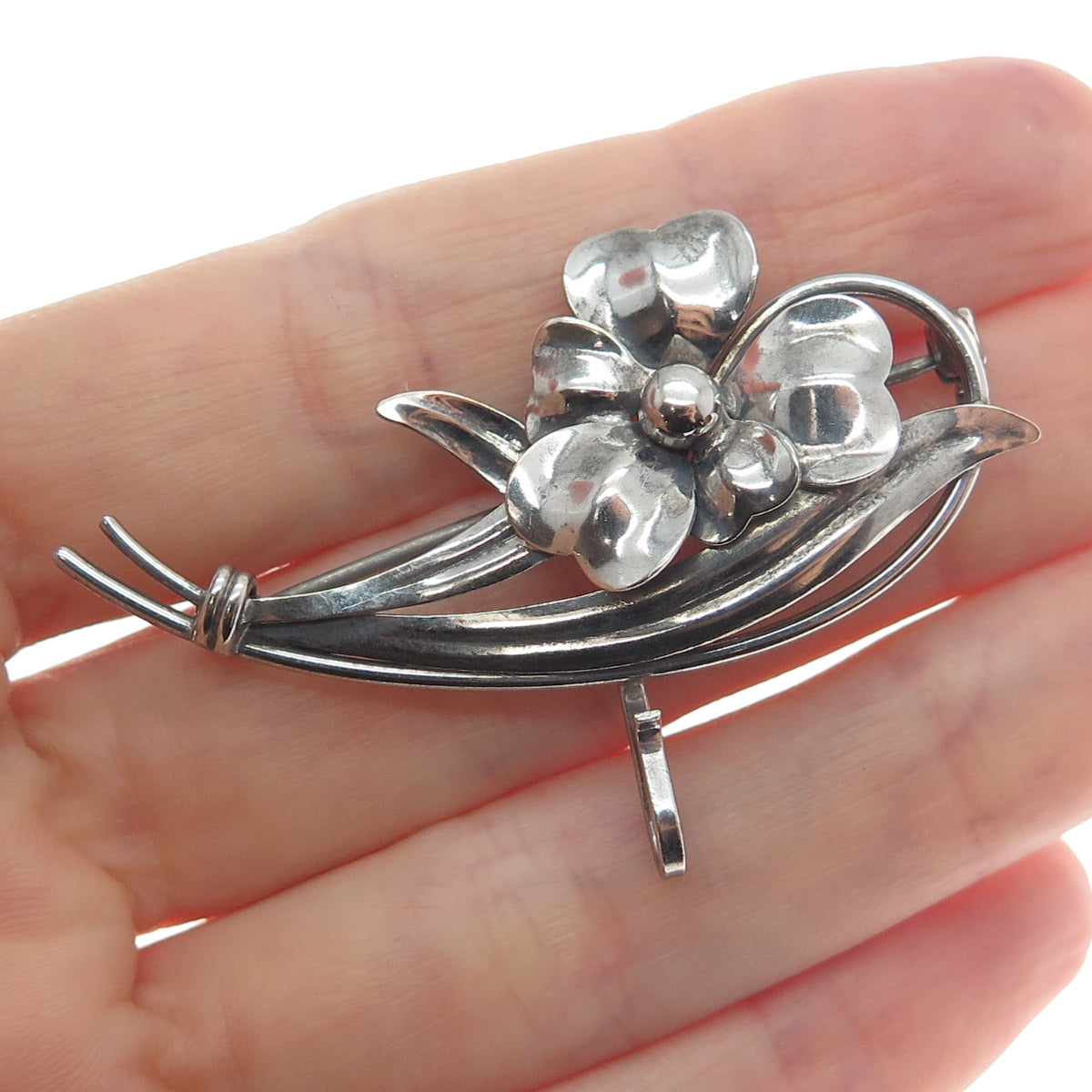 CARL ART 925 Sterling Silver 1/20 12K Gold Filled Antique Flower Oxidized Brooch