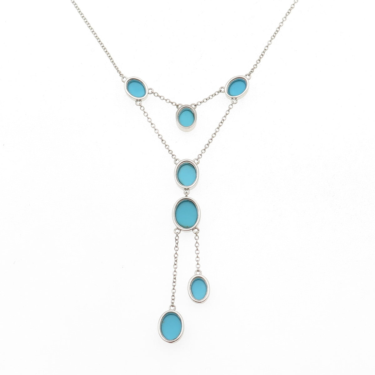 925 Sterling Silver Real Sleeping Beauty Turquoise Cable Chain Necklace 18"