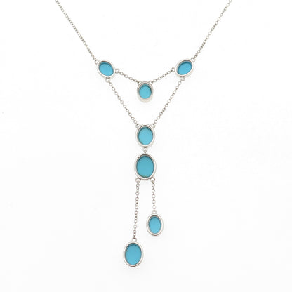 925 Sterling Silver Real Sleeping Beauty Turquoise Cable Chain Necklace 18"