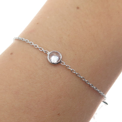 925 Sterling Silver Round-Cut Shaped C Z Station Cable Link Anklet/Bracelet 10"