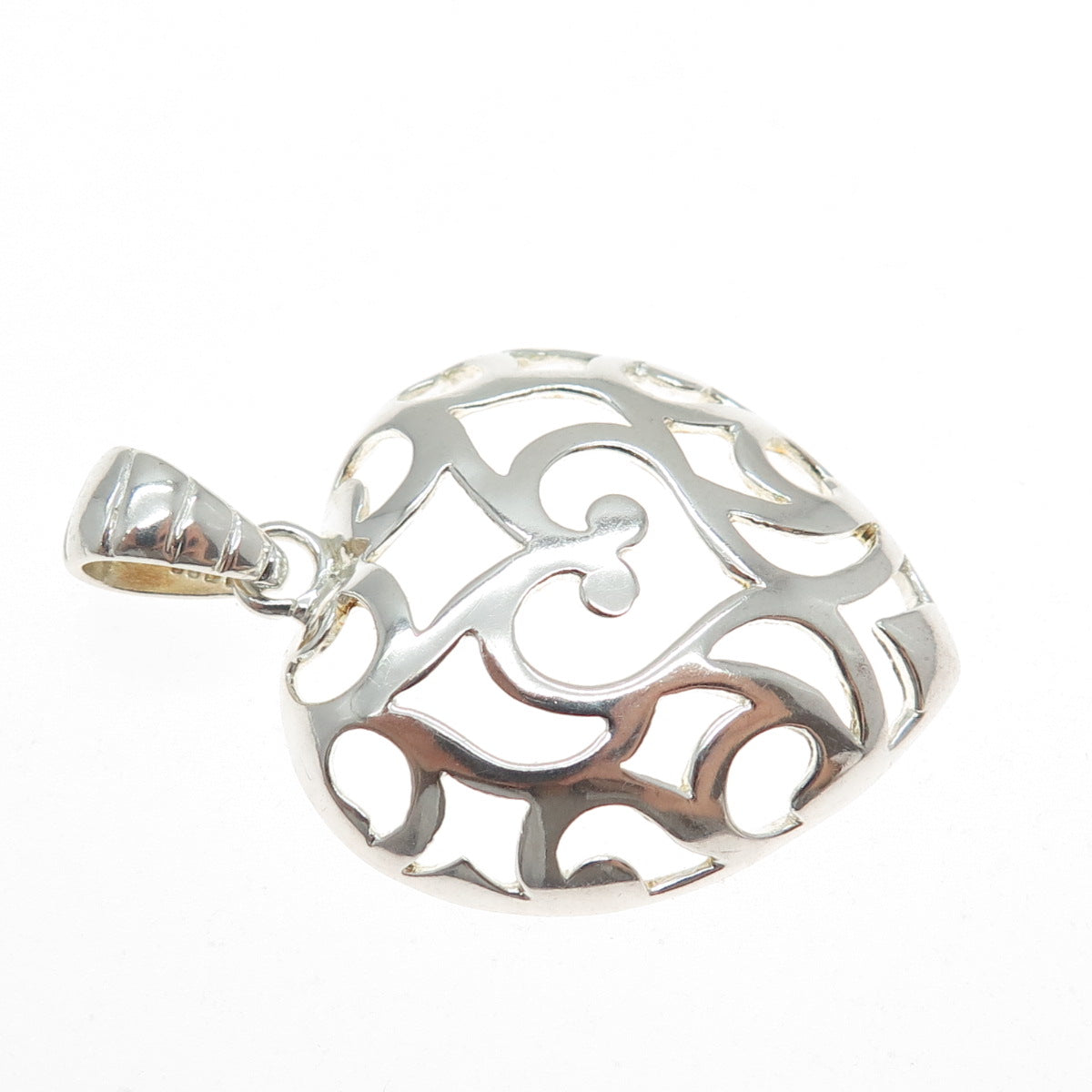 925 Sterling Silver Vintage Italy Ornate Heart Charm Pendant