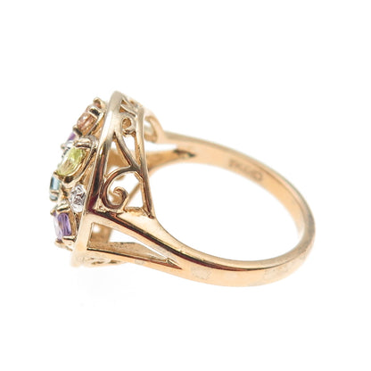 Ross Simons 925 Sterling Silver Gold Plated Real Diamond & Multi-Gem Ring Size 7