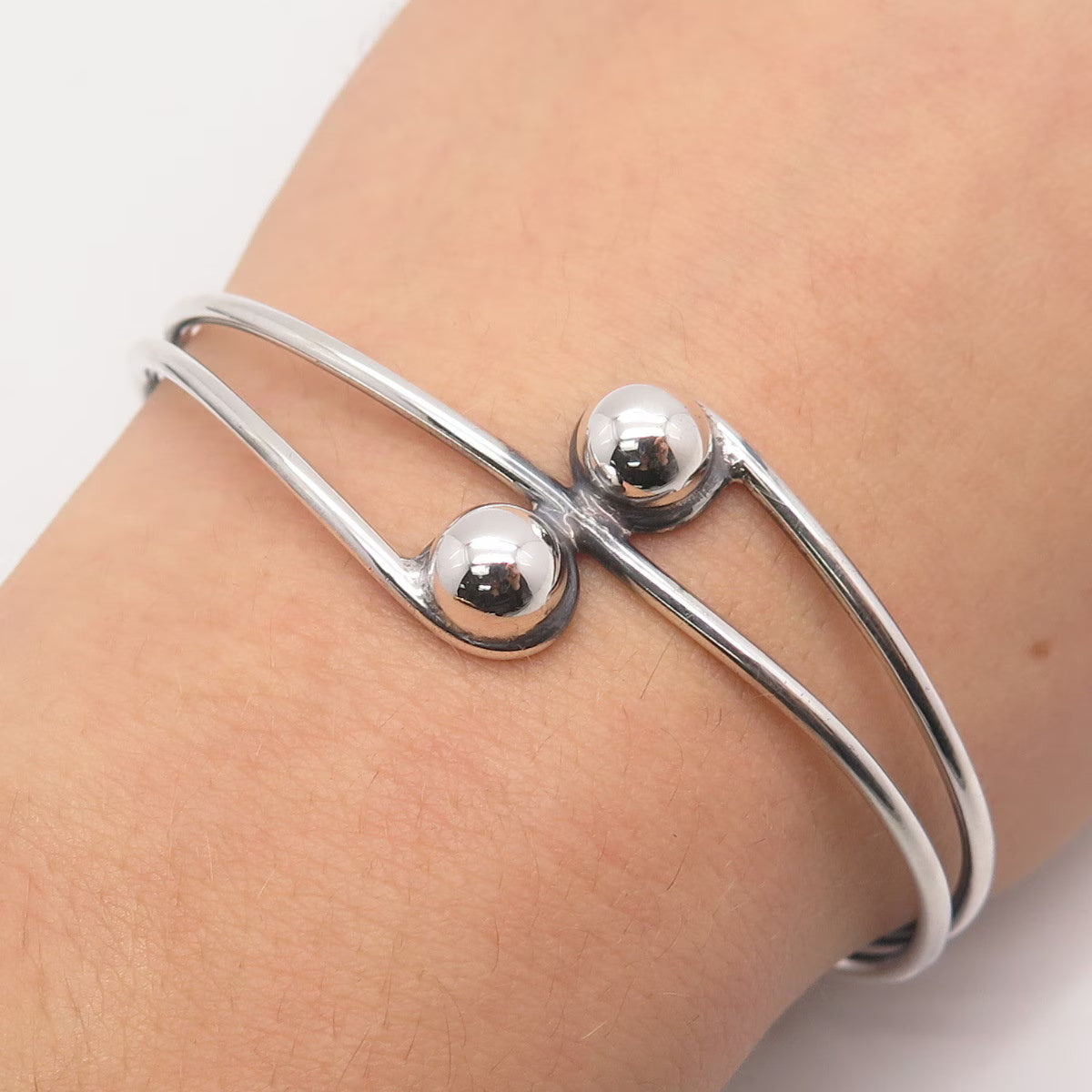 925 Sterling Silver Vintage Beaded Adjustable Cuff Bracelet 6.75"