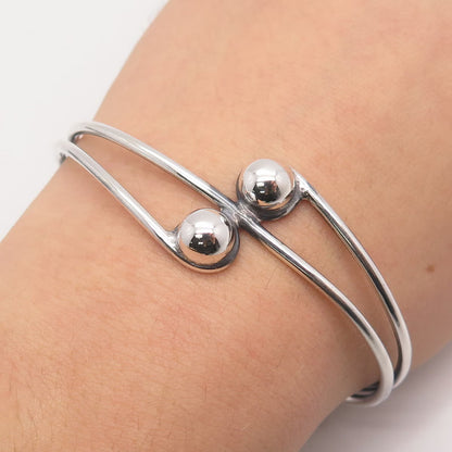 925 Sterling Silver Vintage Beaded Adjustable Cuff Bracelet 6.75"