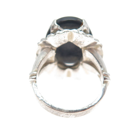 CLARK & COOMBS Sterling Silver Antique Art Deco Real Black Onyx Ring Size 4.75