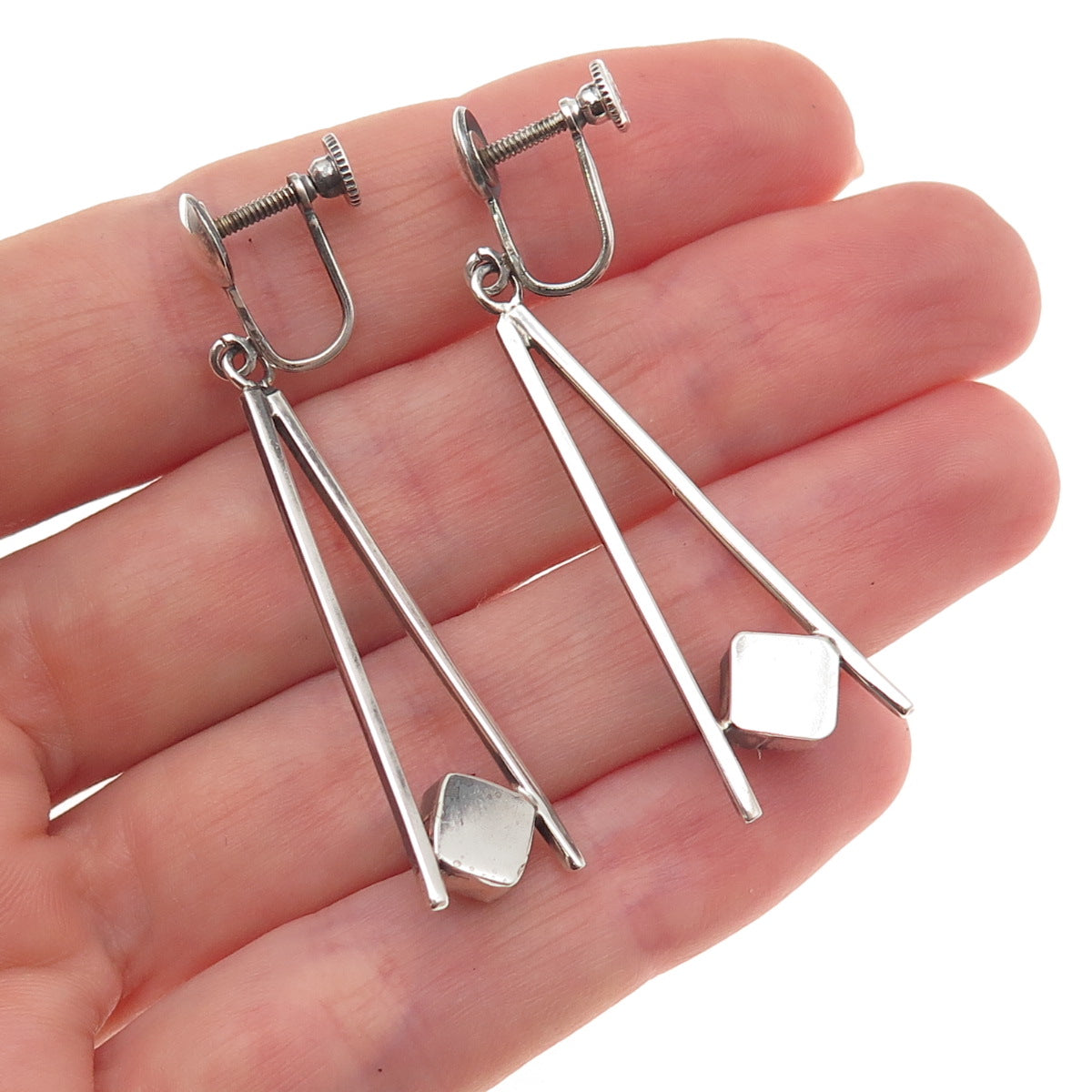 Old Pawn 925 Sterling Silver Vintage Turquoise Tribal Screw Back Dangle Earrings