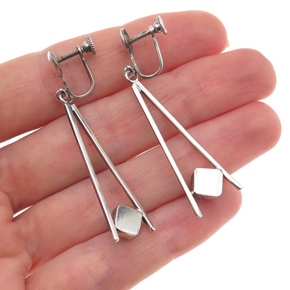 Old Pawn 925 Sterling Silver Vintage Turquoise Tribal Screw Back Dangle Earrings