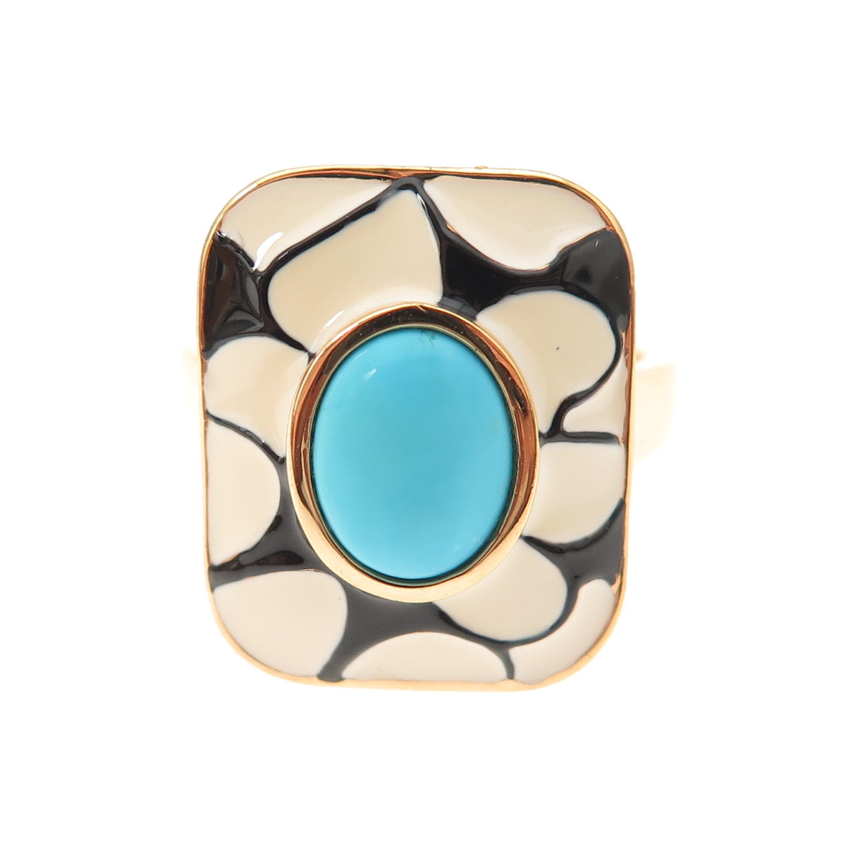 D'Joy 925 Sterling Silver Gold Plated Enamel Real Turquoise Ring Size 8.25