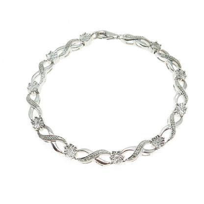 925 Sterling Silver Real Round-Cut Diamond Infinity Link Bracelet 7.25"