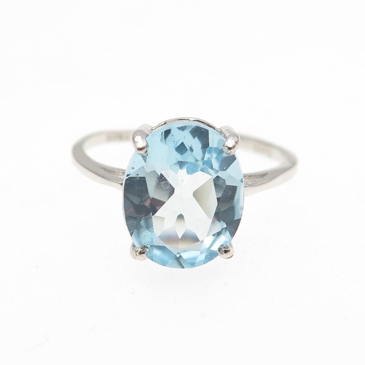 925 Sterling Silver Real Oval-Cut Blue Topaz Ring Size 7.25