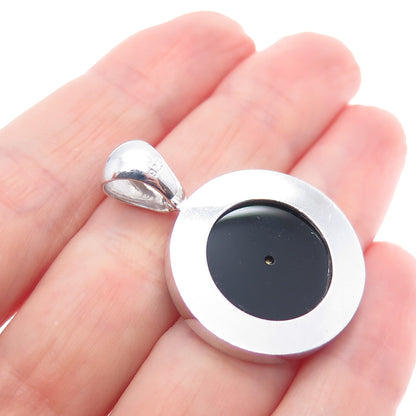 925 Sterling Silver Vintage Real Black Onyx Metro City Charm Pendant