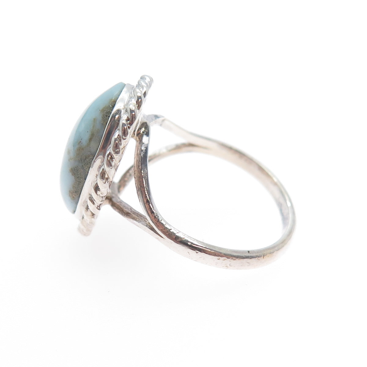 925 Sterling Silver Vintage Real Cabochon Larimar Ring Size 6.5