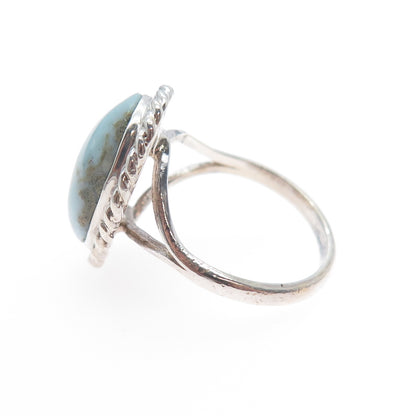 925 Sterling Silver Vintage Real Cabochon Larimar Ring Size 6.5