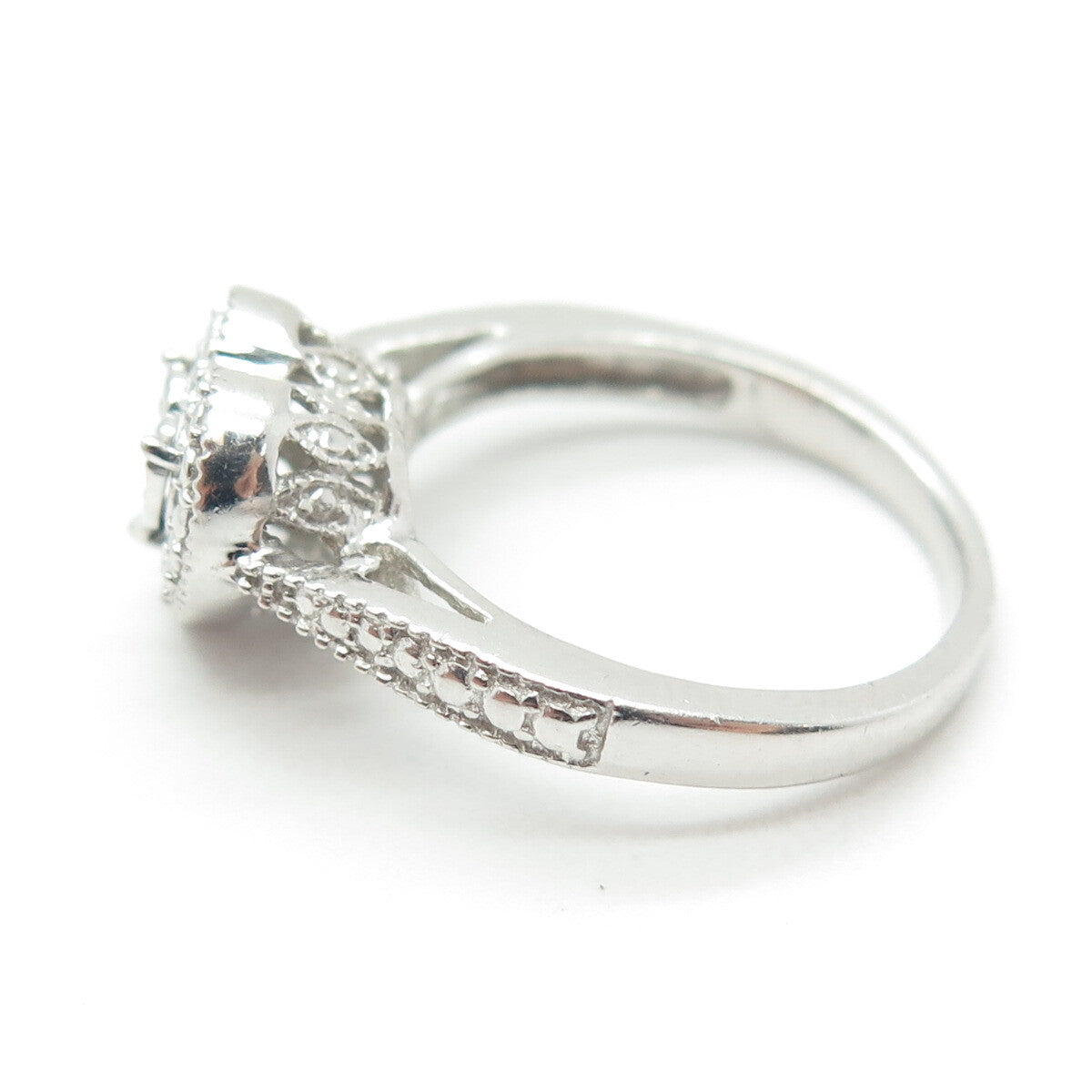 925 Sterling Silver Real Round-Cut Diamond Accent Heart Love Ring Size 7
