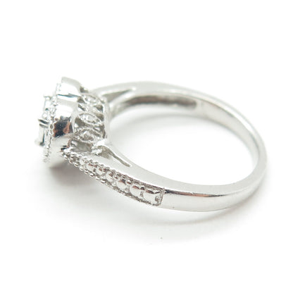 925 Sterling Silver Real Round-Cut Diamond Accent Heart Love Ring Size 7