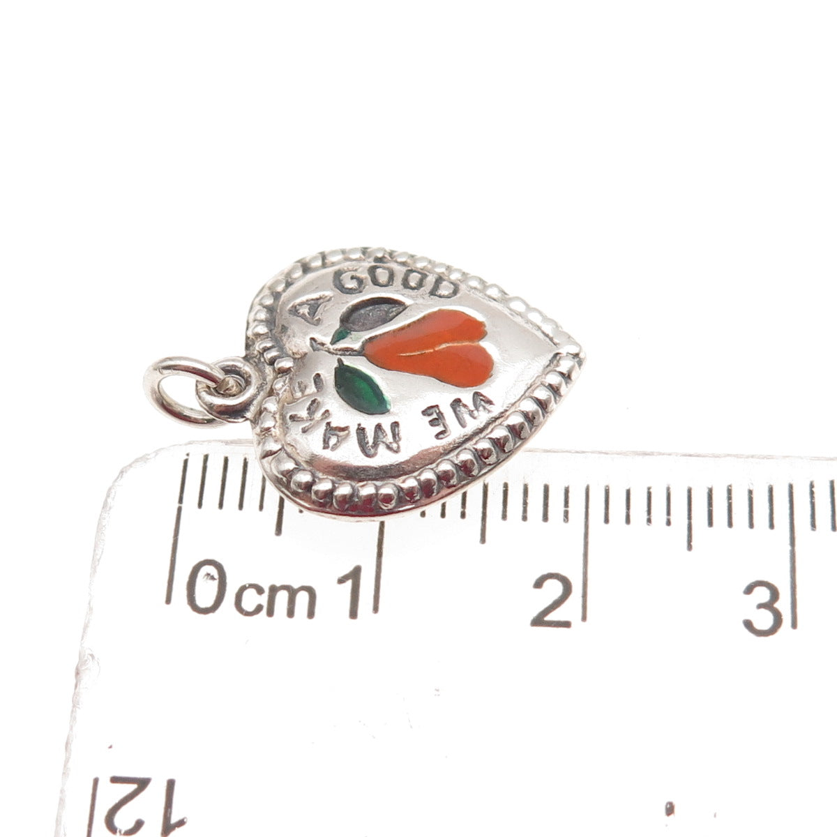 925 Sterling Antique Enamel We Make A Good Pear Chatelaine Heart Mini Pendant