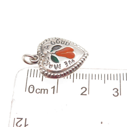 925 Sterling Antique Enamel We Make A Good Pear Chatelaine Heart Mini Pendant