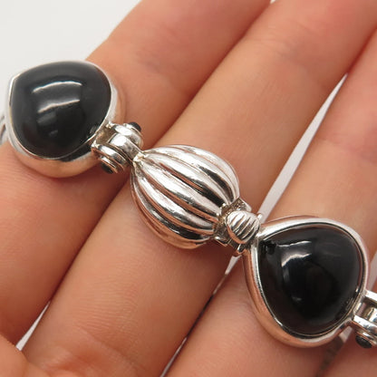 925 Sterling Silver Vintage Real Black Onyx Gemstone Bracelet 7.25"