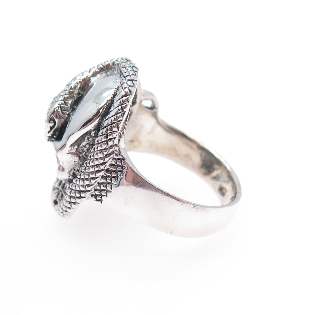 925 Sterling Silver Vintage Skull & Snake Oxidized Biker Ring Size 8.75