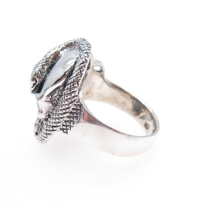 925 Sterling Silver Vintage Skull & Snake Oxidized Biker Ring Size 8.75