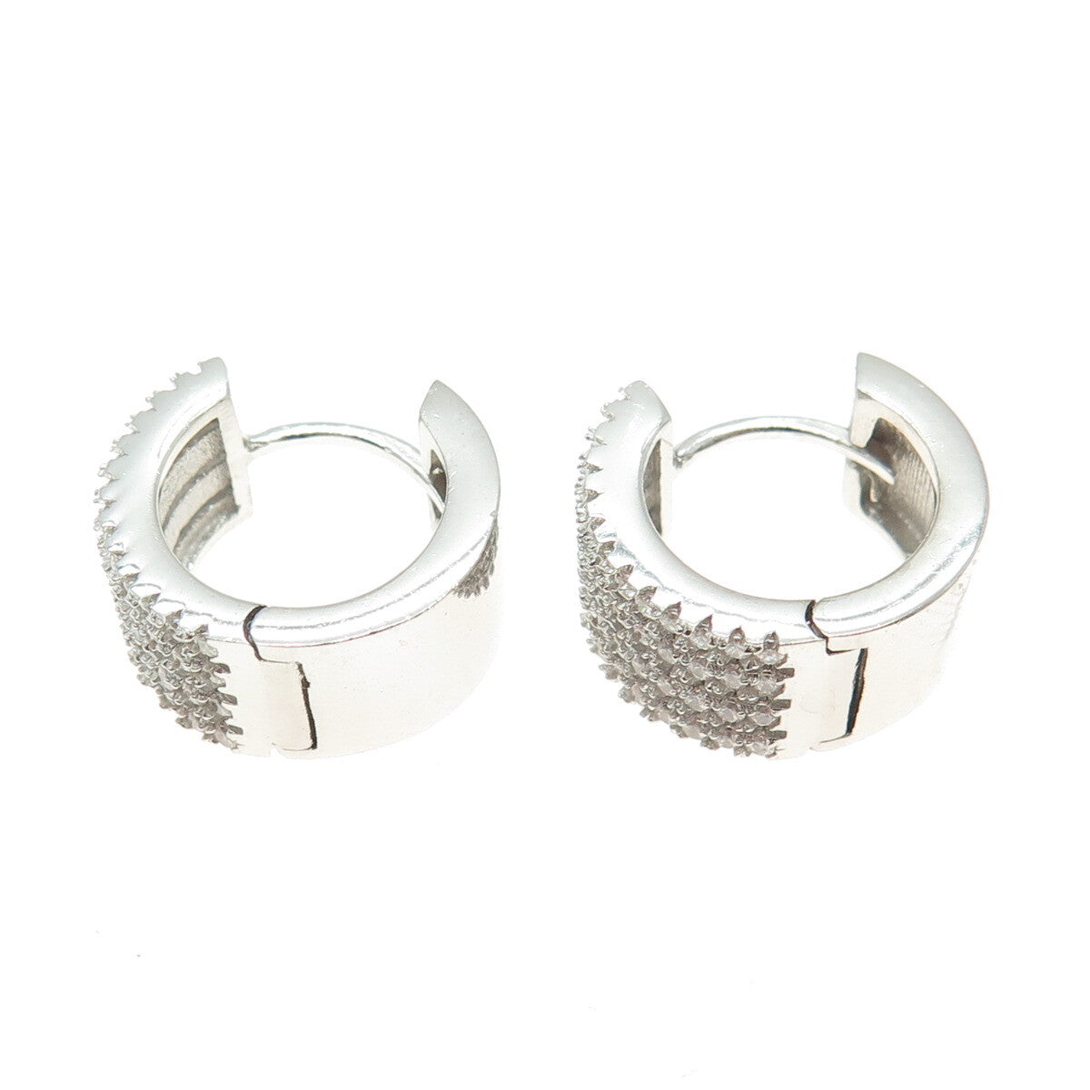925 Sterling Silver Round-Cut C Z Multi-Row Hoop Earrings