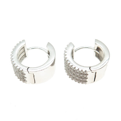 925 Sterling Silver Round-Cut C Z Multi-Row Hoop Earrings
