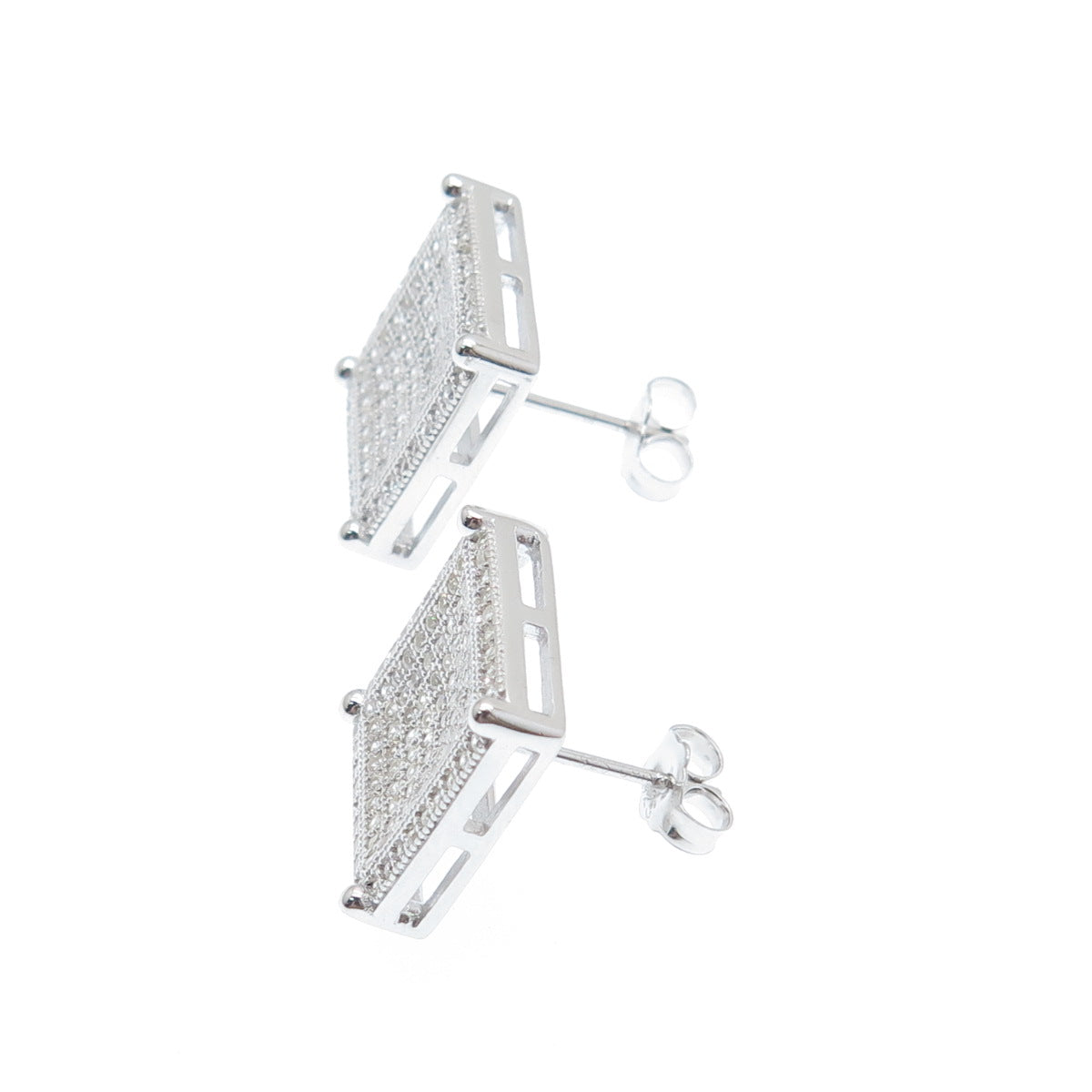925 Sterling Silver Round-Cut C Z Sparkle Square Stud Earrings