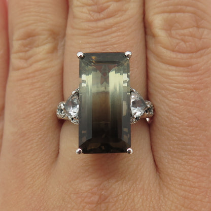 CHUCK CLEMENCY 925 Sterling Smoky Quartz White Topaz & Black Spinel Ring Size 8