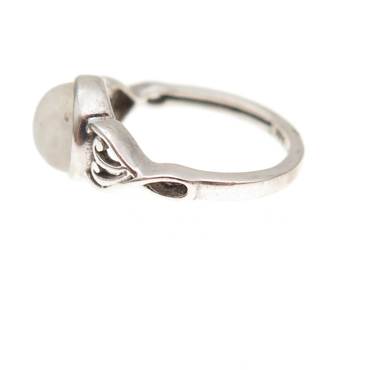 925 Sterling Silver Vintage Real Moonstone Heart Oxidized Ring Size 3.5