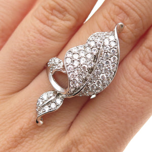 925 Sterling Silver Round-Cut C Z Modernist Floral Leaf Ring Size 7.75