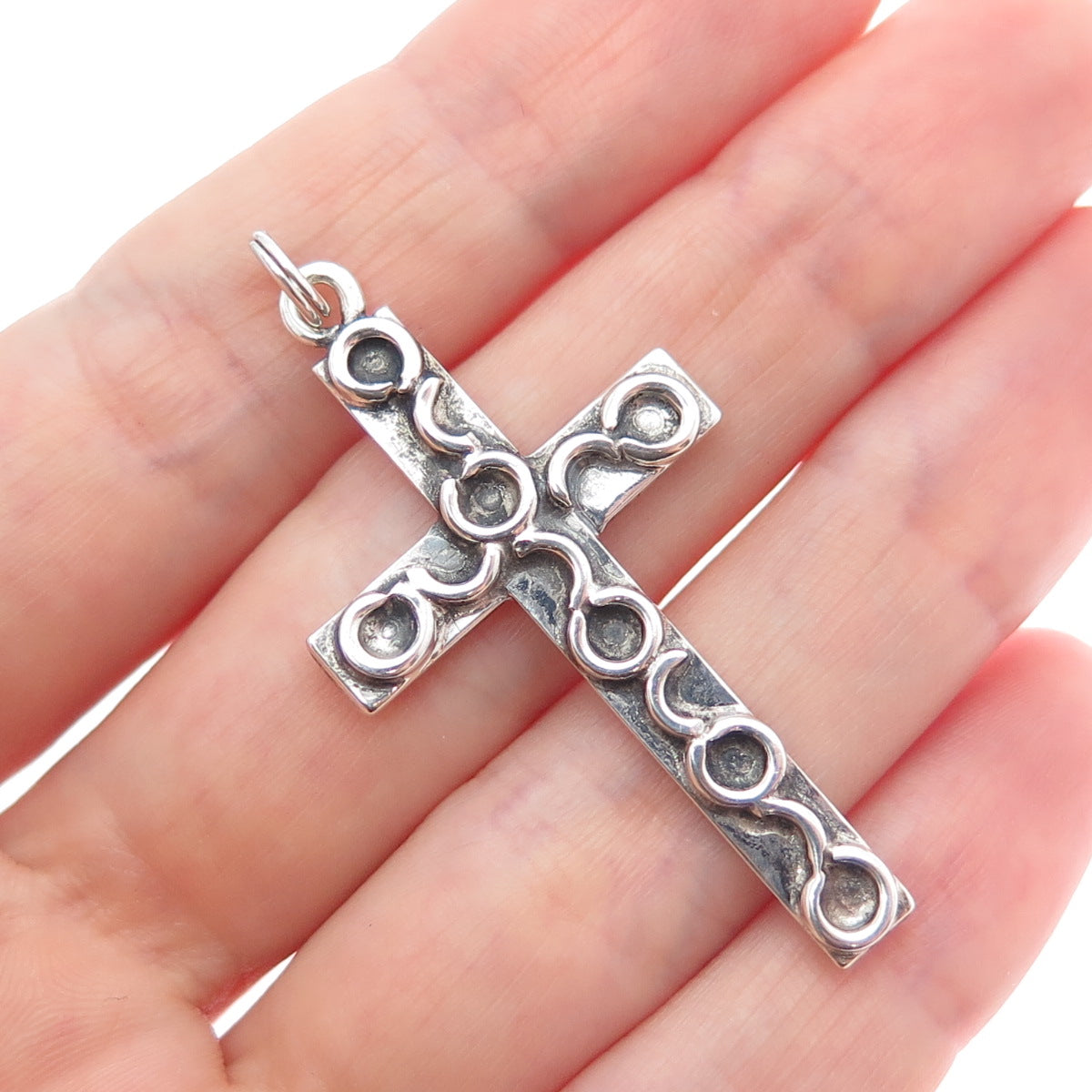 925 Sterling Silver Vintage Ornate Cross Oxidized Charm Pendant